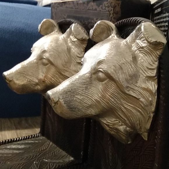 Vintage Collie Bookends Pewter & Metal